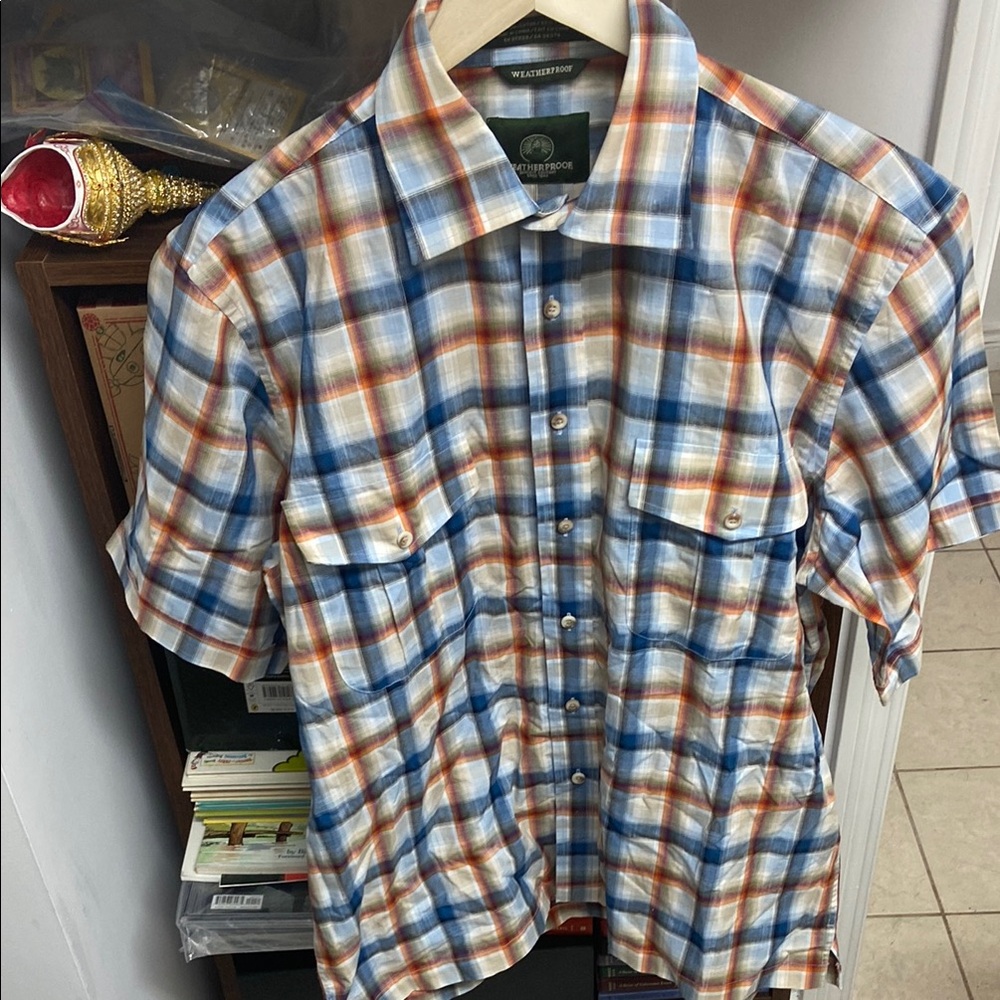 Vintage Weatherproof Retro Colors Combo Blue/Orange Casual Button Down Shirt